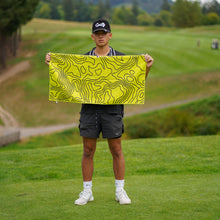 Load image into Gallery viewer, topographic Golf Towel, Camo Golf Towel For Sale, Camo golf towel on sale, camo golf towel, best golf towels for sale, soft golf towel, oversized golf towel, big golf towel, cool golf towel, arctic camo golf towel, forest camo golf towel, military golf towel, Yellow Golf Towel