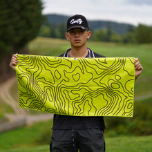 Load image into Gallery viewer, topographic Golf Towel, Camo Golf Towel For Sale, Camo golf towel on sale, camo golf towel, best golf towels for sale, soft golf towel, oversized golf towel, big golf towel, cool golf towel, arctic camo golf towel, forest camo golf towel, military golf towel, Yellow Golf Towel
